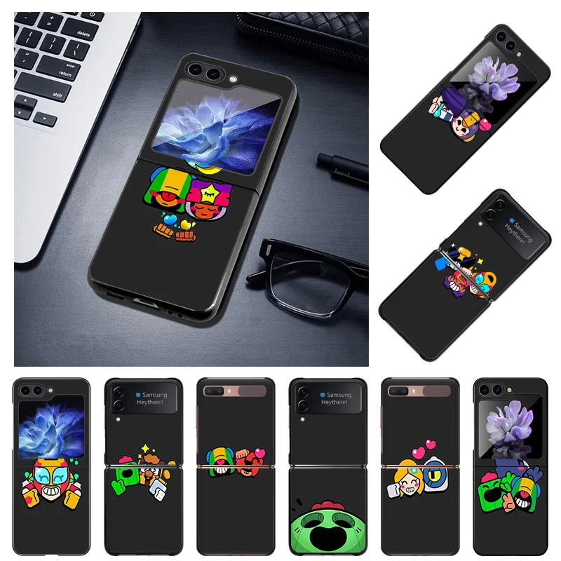 Black Phone Cases for Samsung Z Flip 6 5 4 3 5G Stars Cartoon Cute Hard Galaxy ZFlip6 Flip5 Flip4 Flip3 Mobile Phone Shell Cover