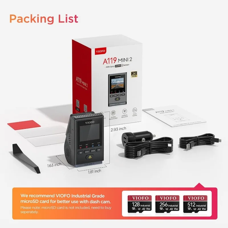 Dash Cam A119 Mini 2,  Dash Camera with 5GHz Wi-Fi GPS, Night Vision 2.0, 24H Parking Mode, Supercapacitor, Support 512GB Max