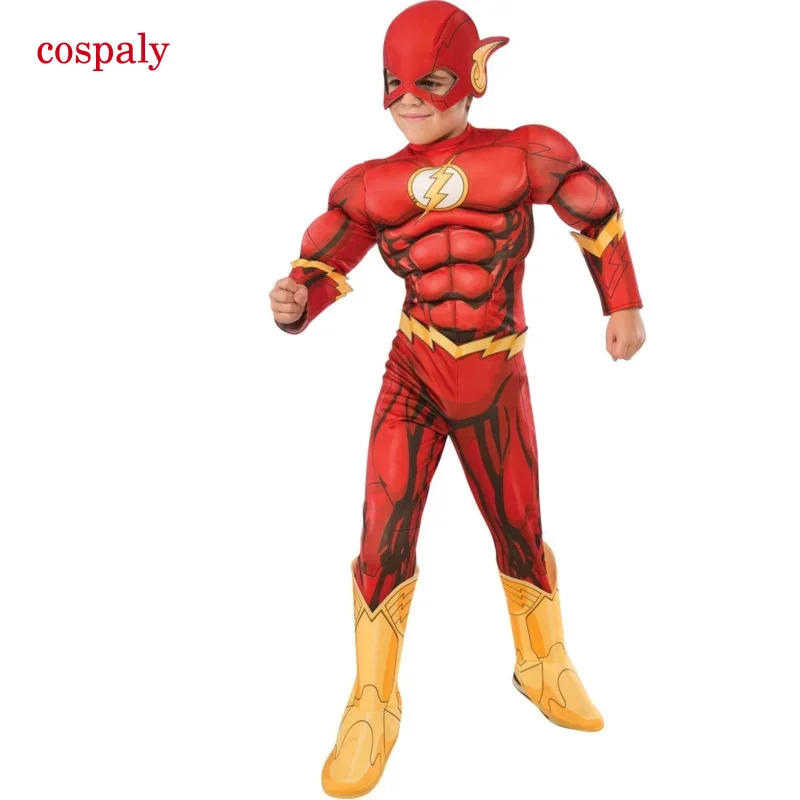 Vestiti rossi muscolari per ragazzo Deluxe Flash Costume Fantasy Dress-Up Bambini Film Festa di carnevale Halloween Festa di Natale Abiti Cos