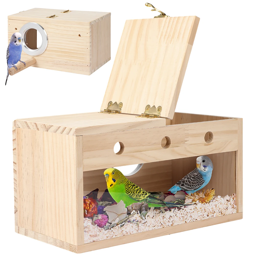 Parakeet Nesting Box Bird House Natural Wooden Breeding Box For Cockatiel Mating Box For Lovebird Budgies Medium-Sized Birds