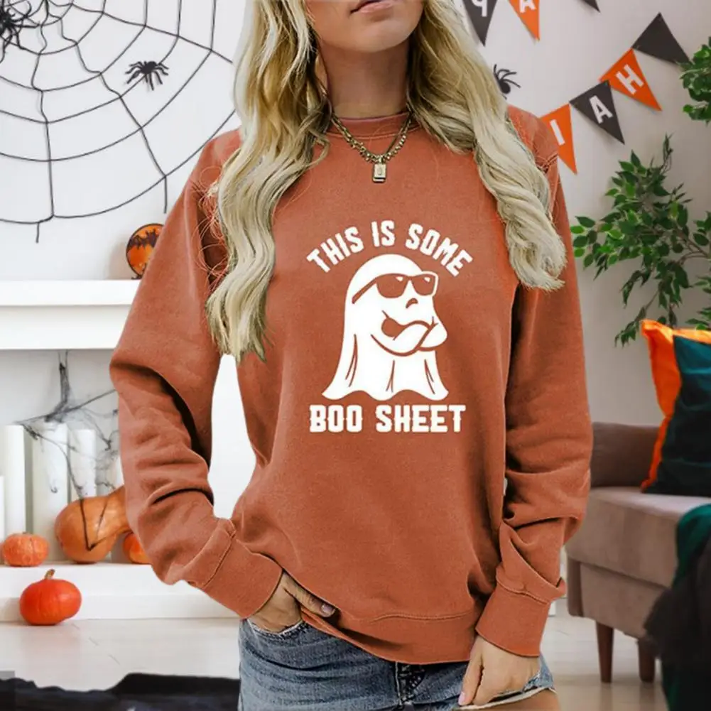 Autumn-spring Women's Digital Cartoon Printed Crew Neck Long Sleeve Pullover Loose Halloween Sweatshirt