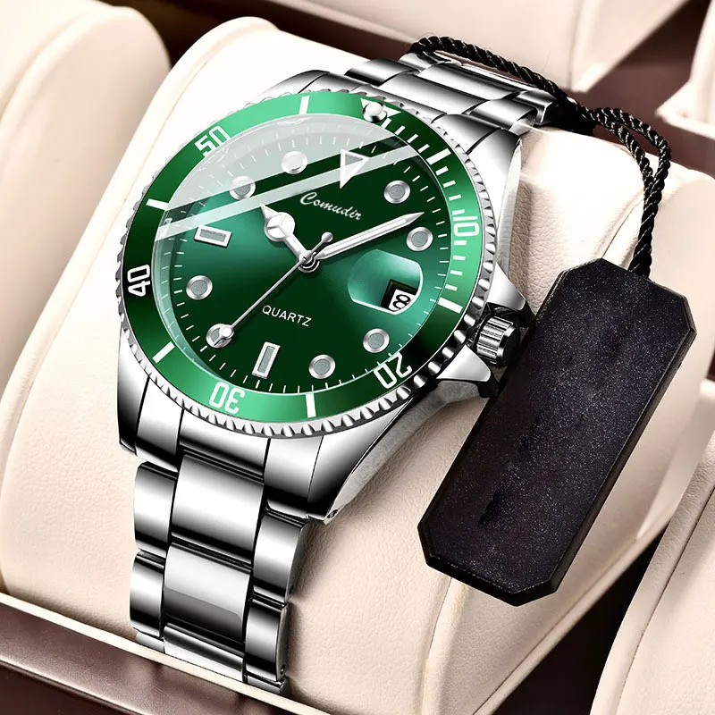 Relojes de los hombres de marca superior YOLAKO moda de lujo reloj verde para los hombres Casual relojes deportivos de acero inoxidable de los hombres fecha de cuarzo Timepi