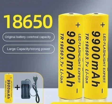 2024 Nueva baterĂa de litio 18650 9900Mah 3.7V Ampliamente utilizada: Linterna, Radio, Reproductor de MP3, BaterĂa recargable + Cargador