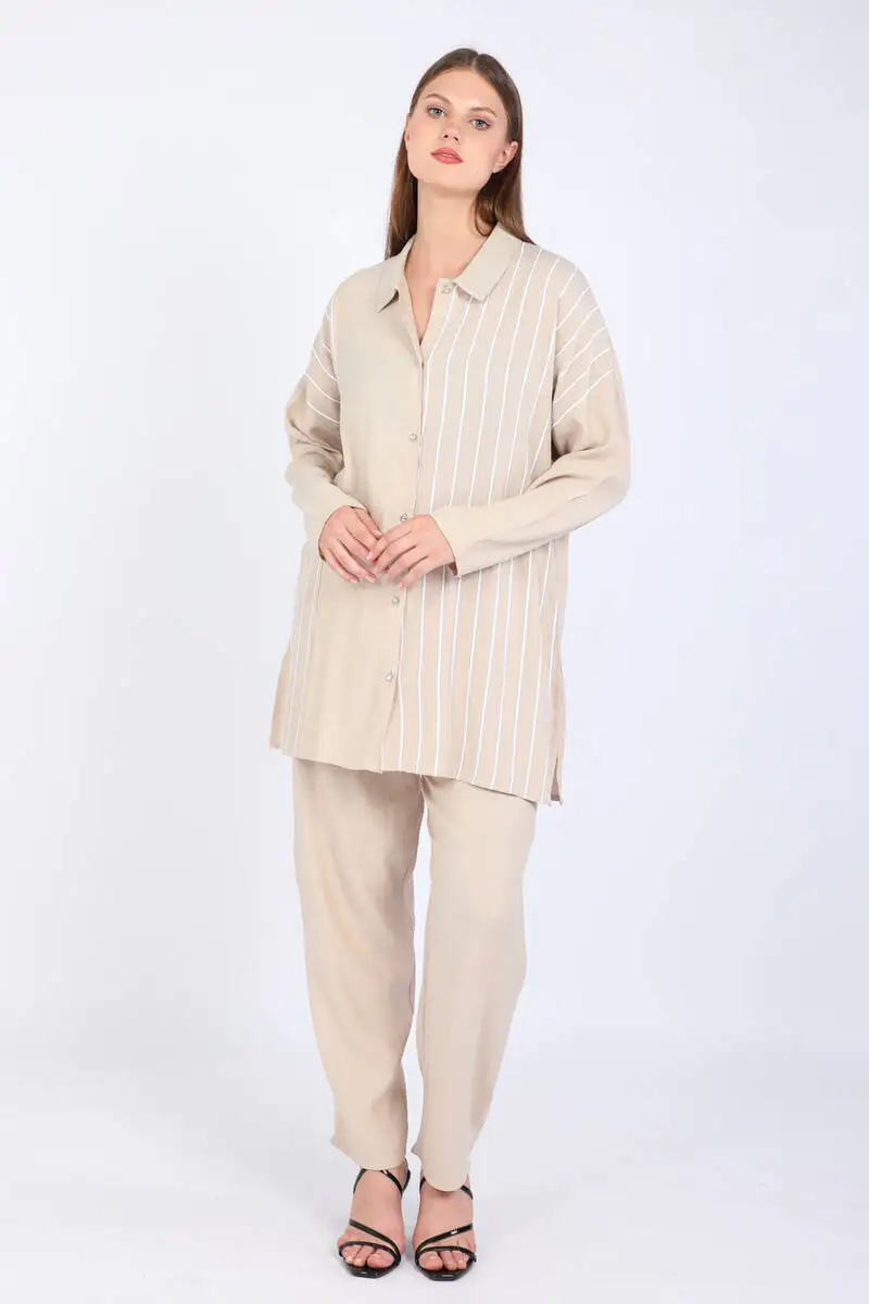 Women plus size buttoned double suit beige