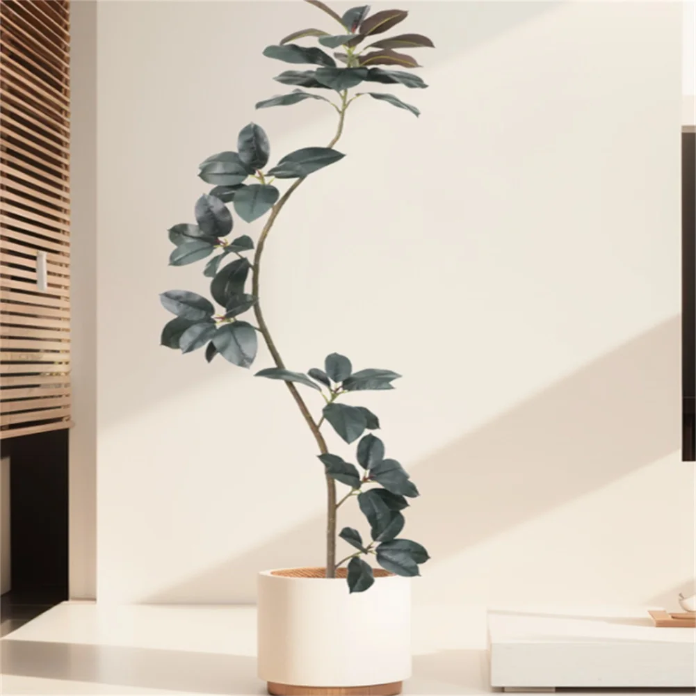 PU 2pcs Artificial Rubber Tree Large Simulated Rubber Tree With Smooth Leaves And Pot Faux Plants For Living Room Bedroom Office