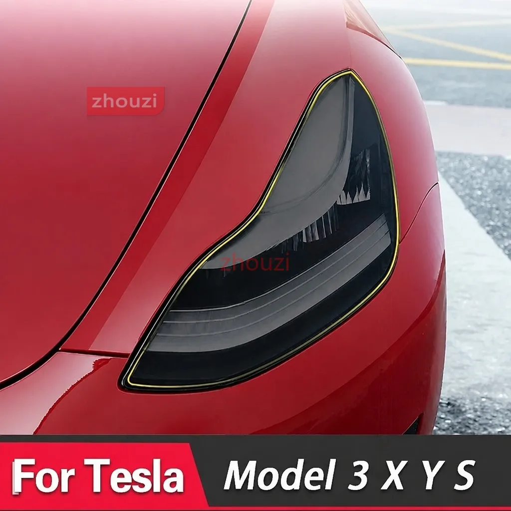 2 Pcs For Tesla Model 3 X Y S Car Headlight Smoke Black Protective Film Protection Transparent TPU Sticker Anti-scratch