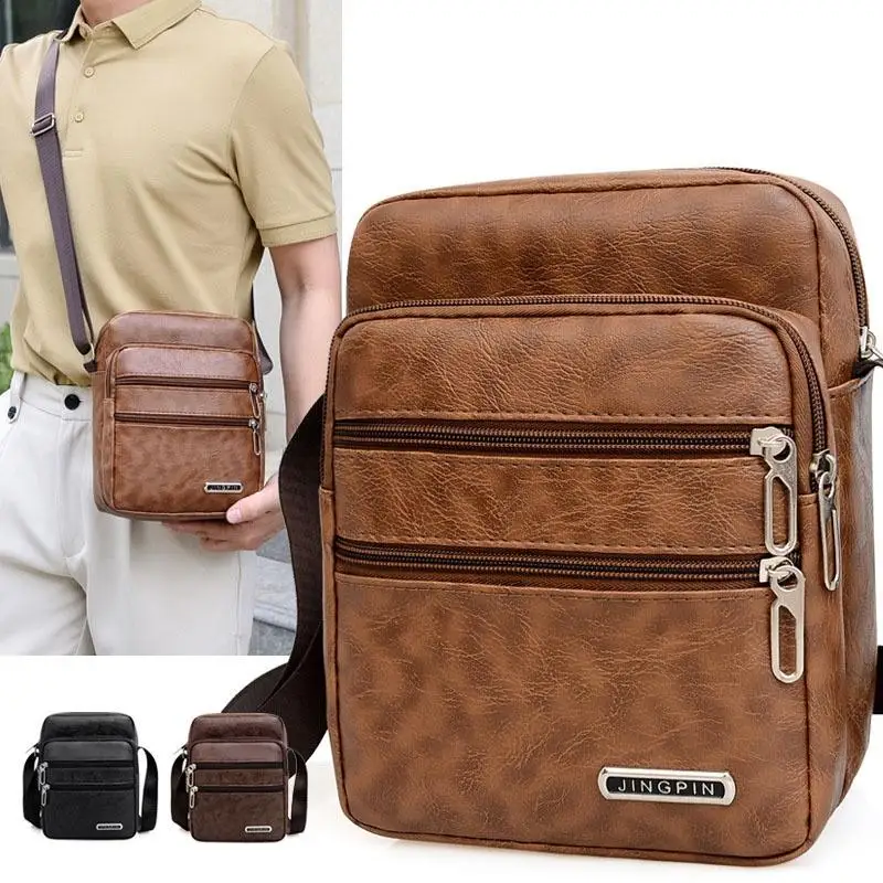 PU Leder männer Umhängetasche Retro Multi-Schicht Große-kapazität männer Umhängetasche Schulter Tasche Mann Handtasche reise Rucksack – Detail 1