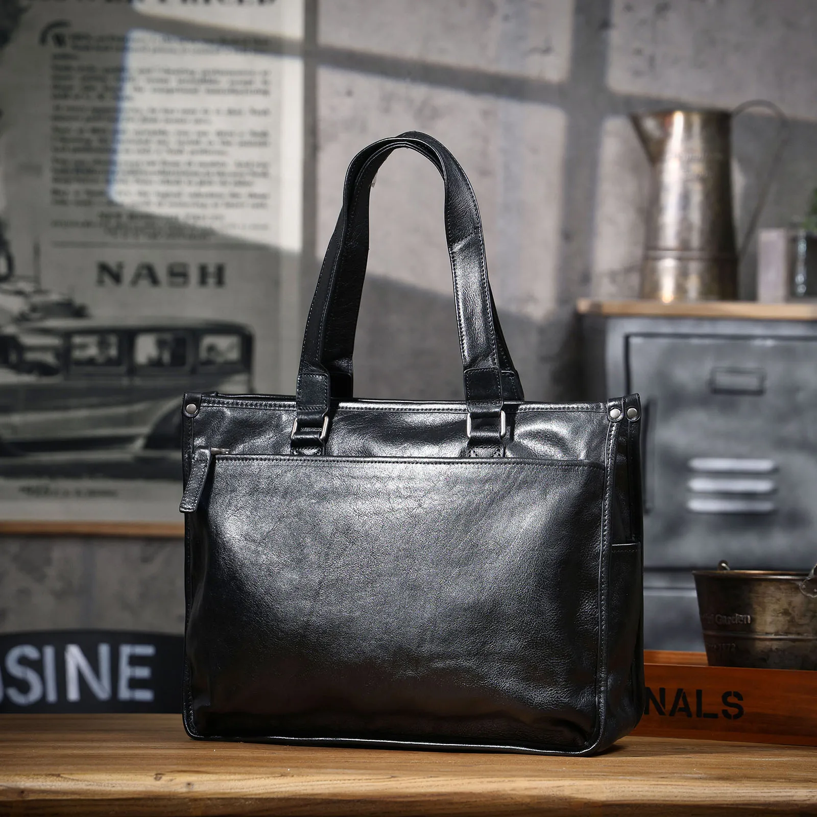 Echte Leder-Aktentasche für Herren, 15-Zoll-Laptop-Tasche, einfache Umhängetasche aus Rindsleder, pflanzlich gegerbtes Leder, modischer Casual-Stil – Detail 10
