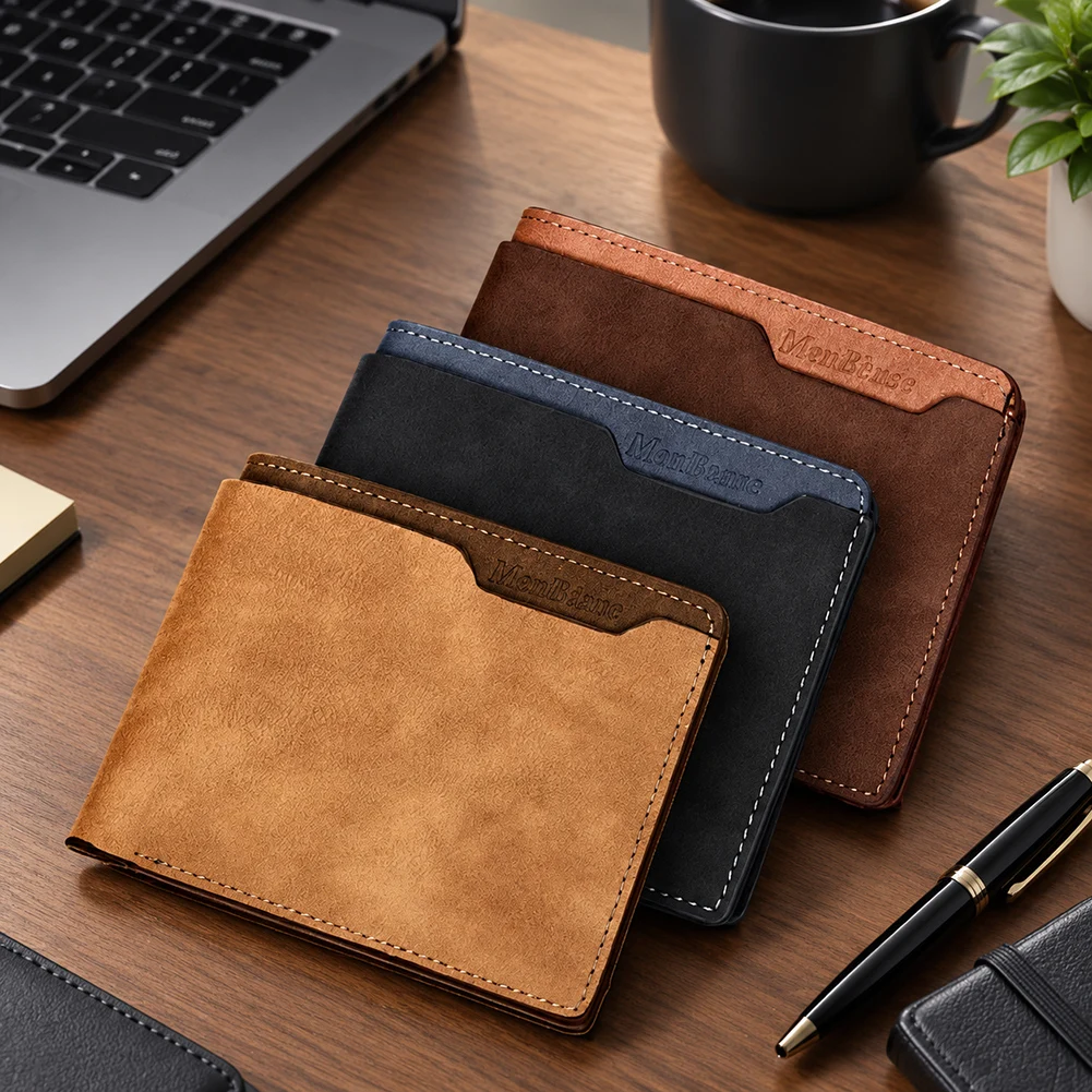 Slim Leather Bifold Wallet Matte Finish PU Leather Wallet For Men Multiple Slots For Organized Cards And Cash For Daily Casual