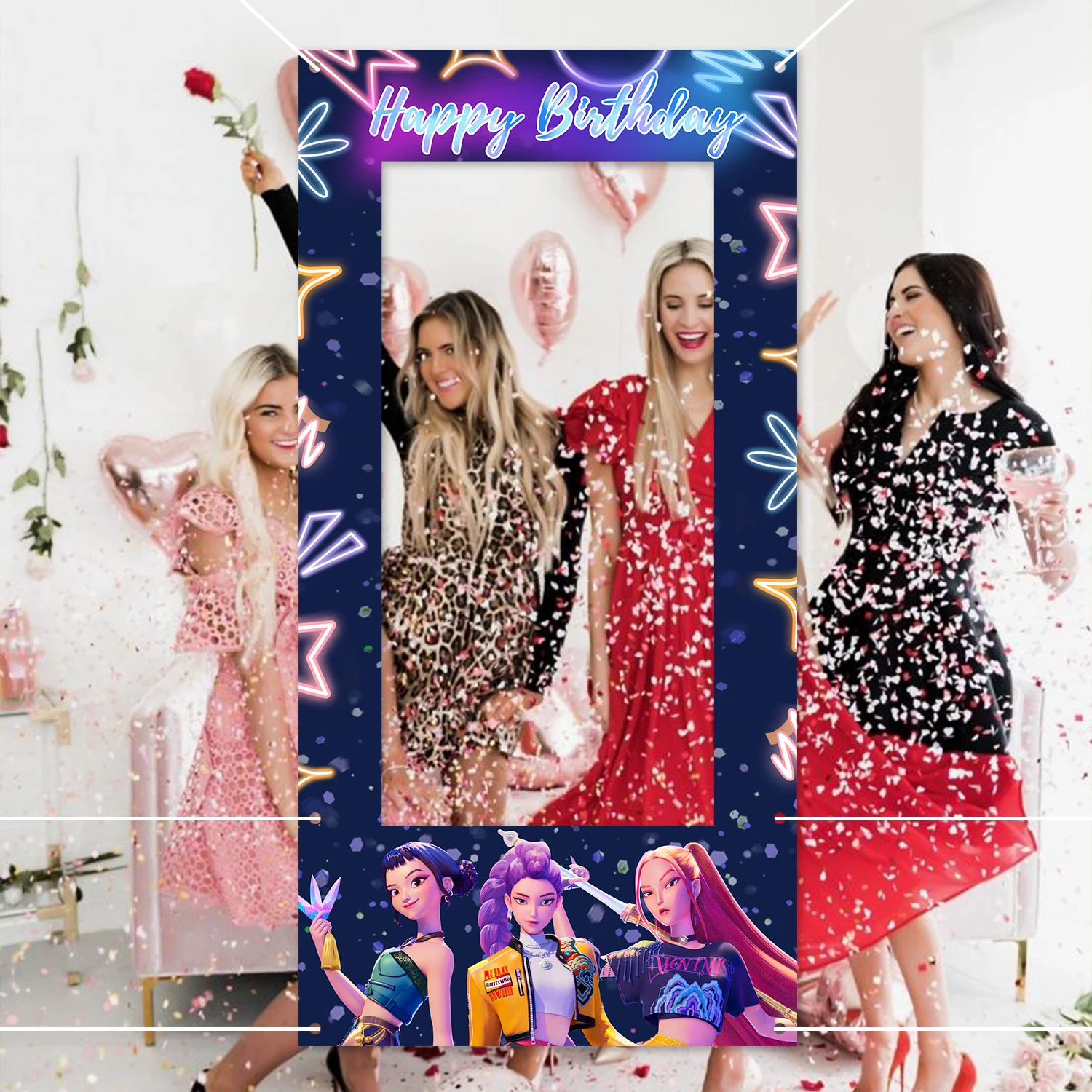 1 قطعة KPop شيطان الصيادين الجوف خلفية إطار الصورة عيد ميلاد سعيد خلفية البوليستر KPop عيد ميلاد سعيد غطاء الفتيات الفتيان المفضلة #2