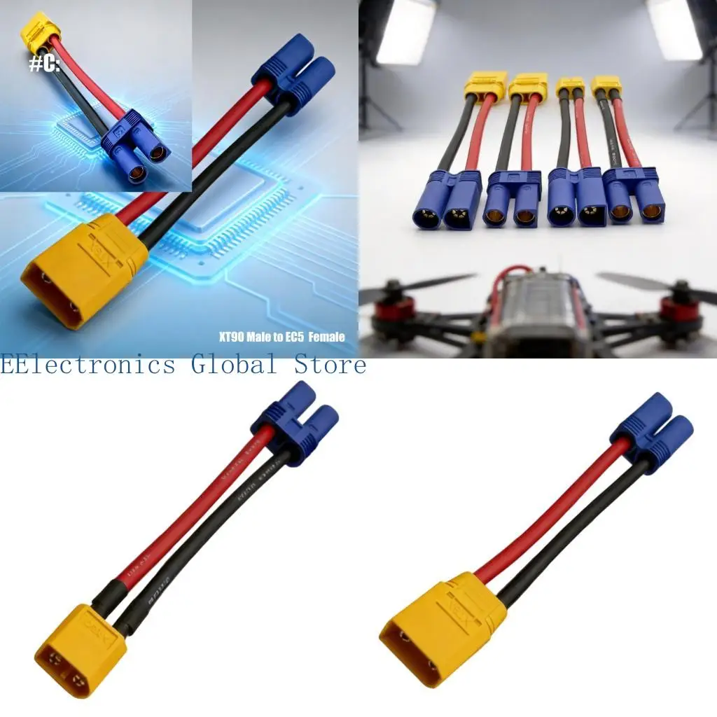 462B Molded Remote Battery XT90/60 to EC5 Cable with Gold-Plate Copper Terminals