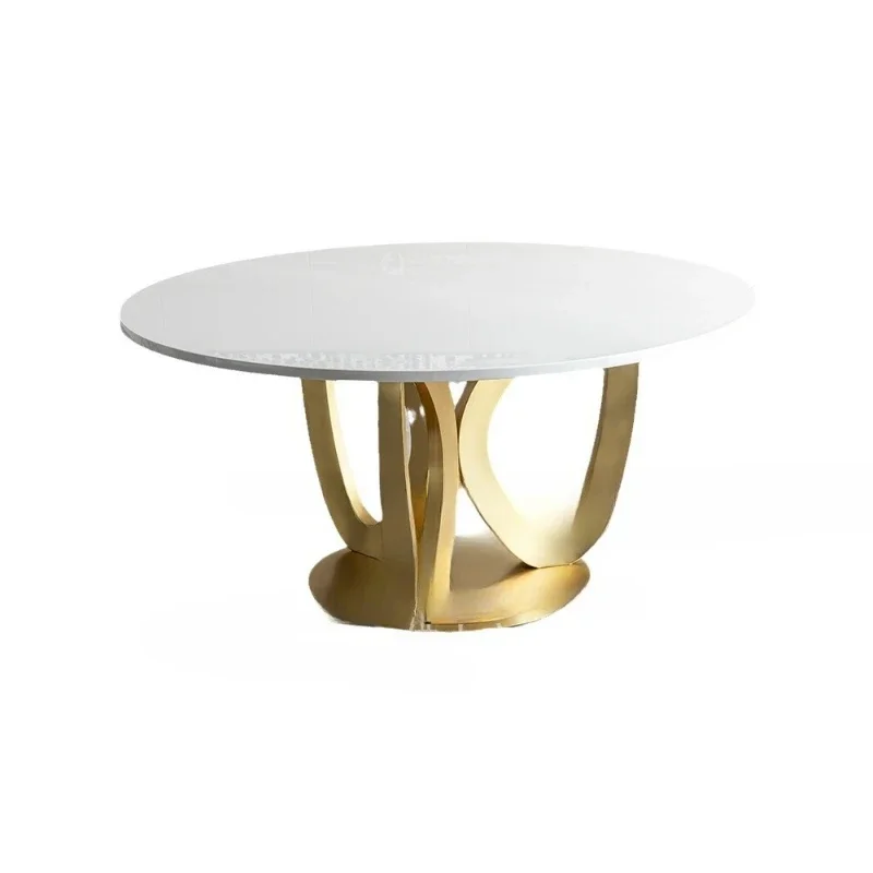 

Marble round, dining table for household use, light luxury gold, dining table and chairs