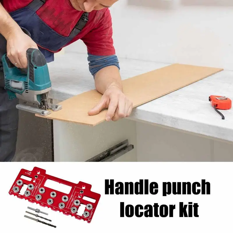 Punch Locator Set Multipurpose Aluminum Alloy Cabinet Hardware Jig Red Wood Drilling Guide Tool Wear-Resistant Hole Punch Kit