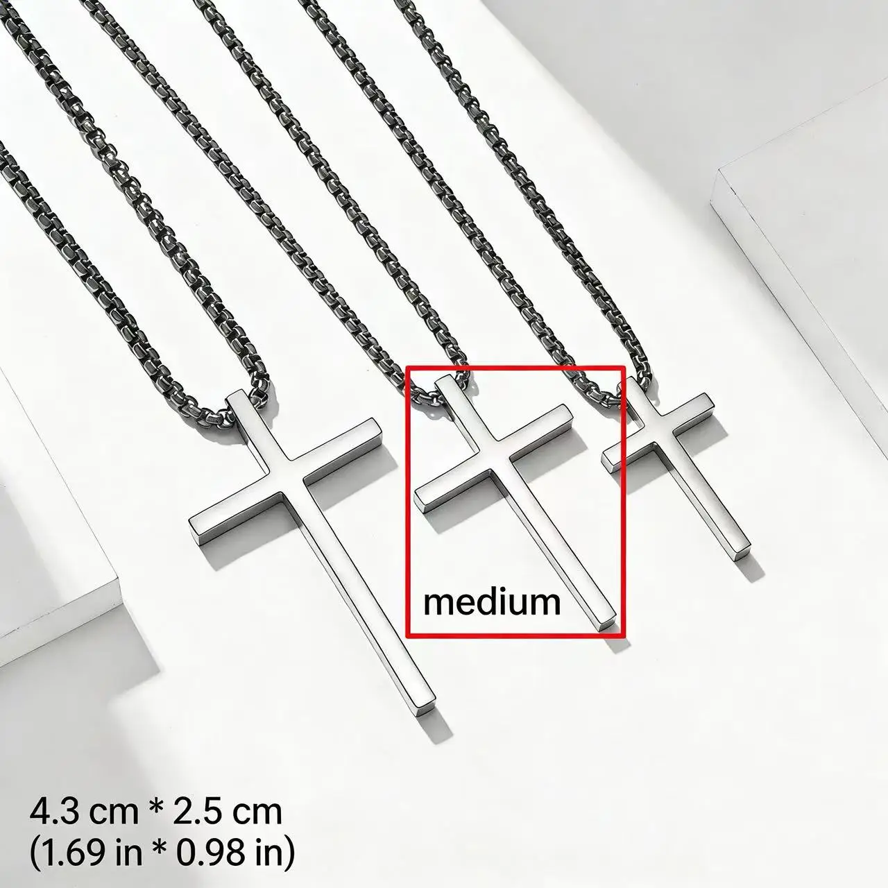 HNSP Minimalistische massive Kreuz-Halskette aus 316L-Edelstahl, wasserdichter Kreuzanhänger für Männer und Frauen, Schwarz, Silber, Gold – Detail 14