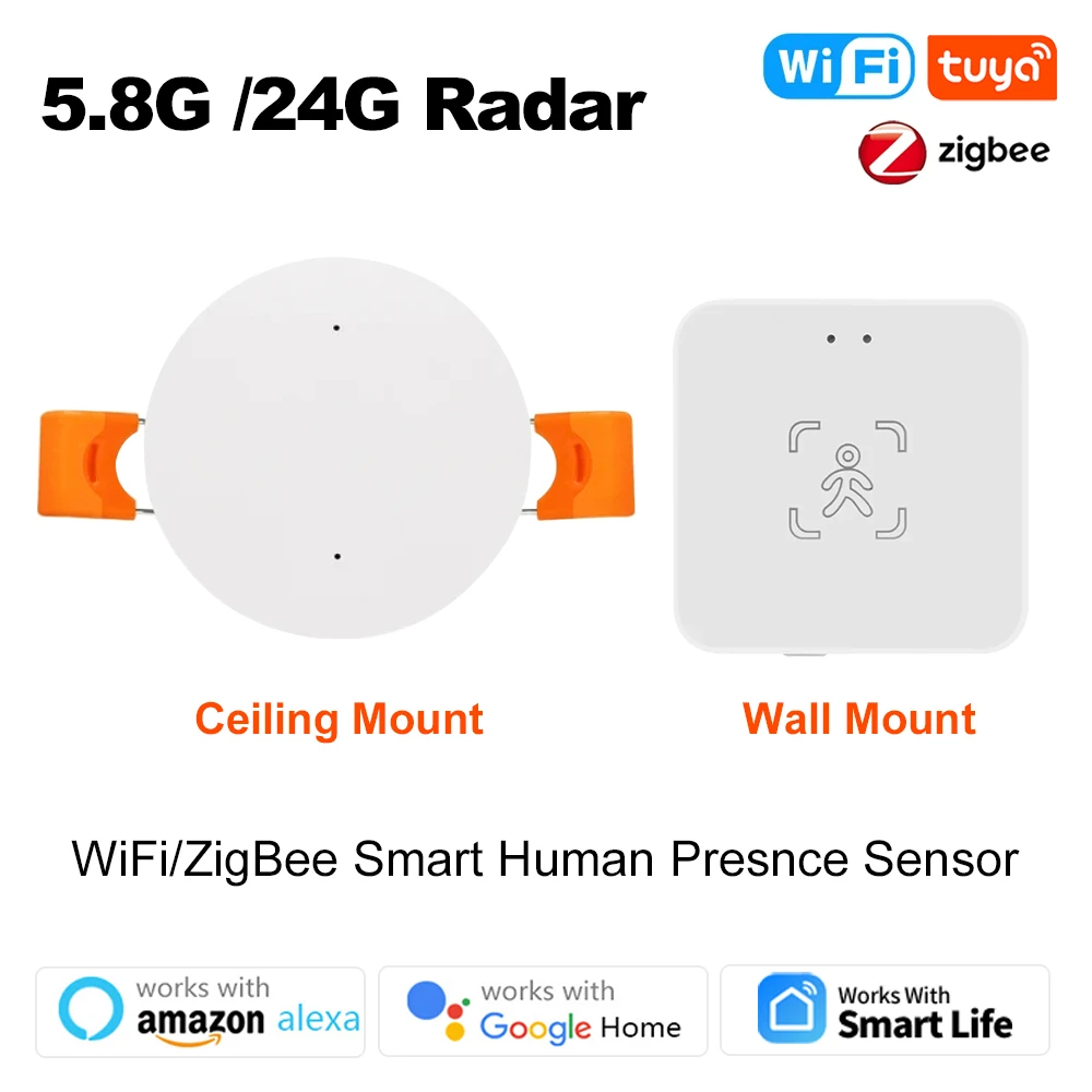 Tuya Wifi/Zigbee MmWave Human Presence Motion Sensor 5.8G/24G With Luminance/Distance Detection Smart Life Home Automation