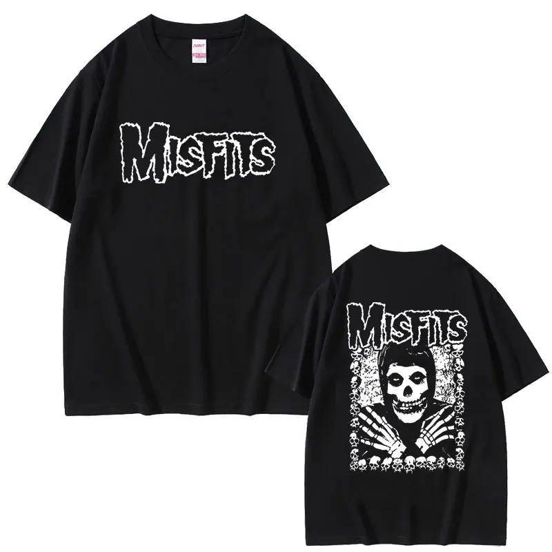 Horror Punk Misfits Vintage Skull Double Sided Print T Shirt Men Women Gothic Rock Oversized Tshirt Men's Y2k Harajuku T-shirts