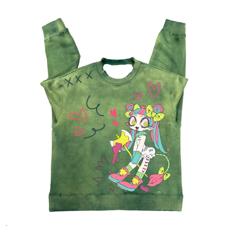 

Mottled Mottled Instagram Style Trendy Retro Cartoon 3D Print, Versatile and Playful Loose Top with Round Neck and Quick Drying
