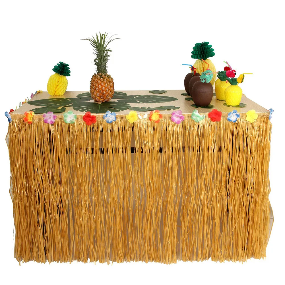 

1 комплект, 1 комплект, набор гавайской юбки для стола, соломинки, украшения для празднования дня рождения Луау, товары для вечеринок, десертов, фруктов