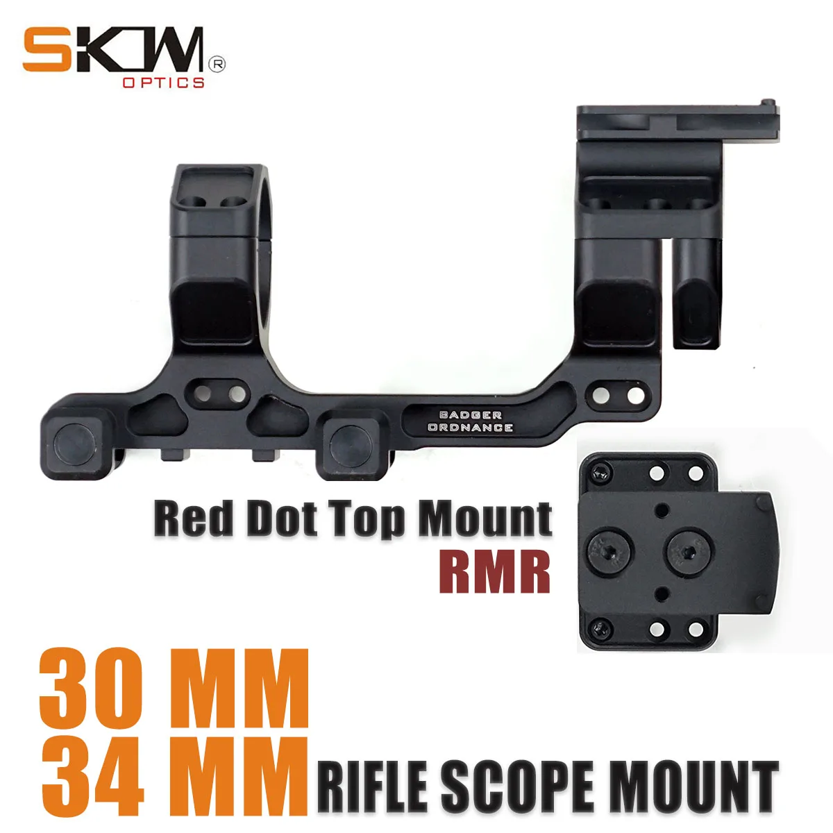 SKWoptics-Scope Mount Red Dot RMR Print Foot, Picatinny Rail, AR15, M4, 30mm, 34mm, view 2