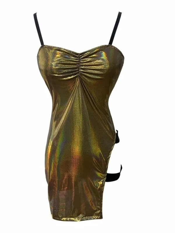 Pasión transparente elegante maduro ahueca hacia fuera la tentación chica picante Sexy colgante ahueca hacia fuera el vestido súper corto de corte bajo chica HT1N