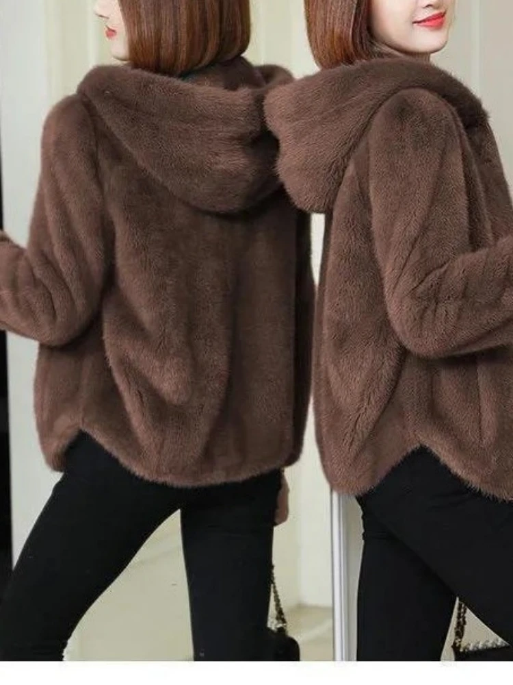 سميكة الشتاء موضة هوديس كم طويل الصلبة المرجان الصوف خندق الملابس النسائية فضفاضة جيوب عادية الكورية شيك القمم #5