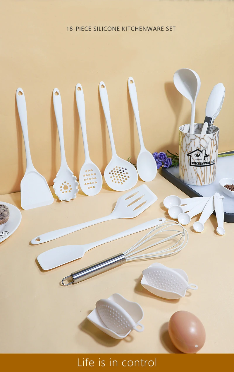 Rosa 18 Stücke Food Grade Silikon Küche Kochgeschirr Utensilien Turner Spachtel Messlöffel Praktisches Kochwerkzeug Küchenutensilien Set