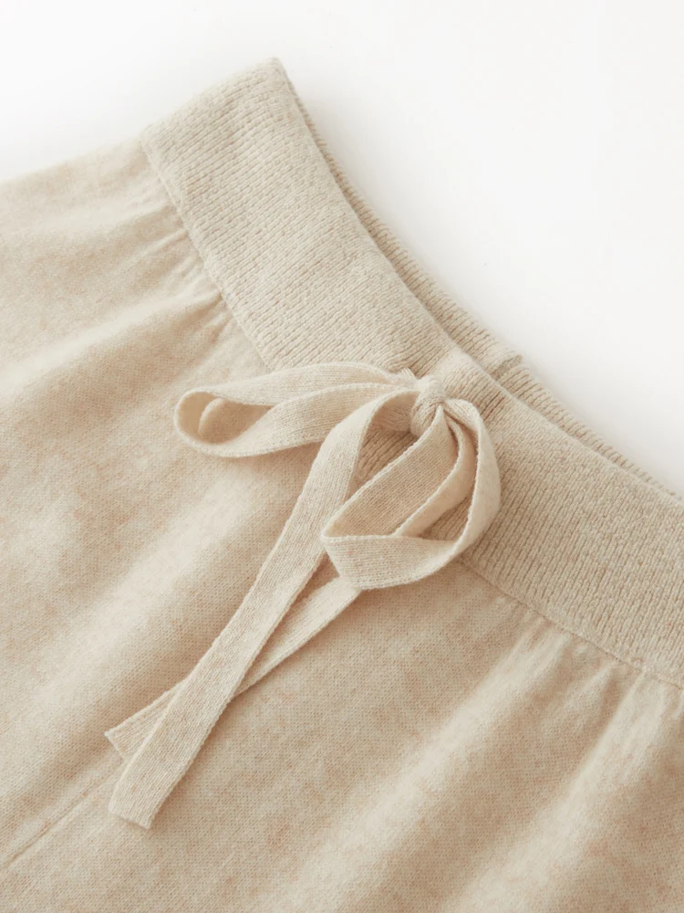 2025New Women100%Merino الصوف محبوك بنطال ذو قصة أرجل واسعة الخريف الشتاء الأساسية لينة الدافئة الكشمير متماسكة بنطلون نمط الرباط عادية #6