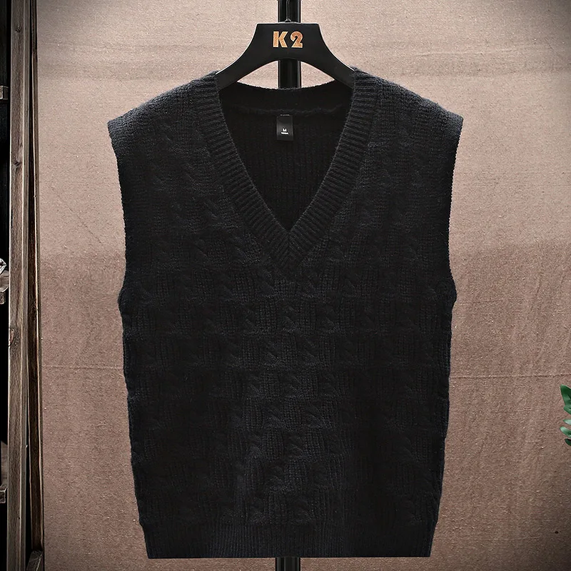 

Men's V - Neck Cable Knit Vest | Intricate Cable Pattern | K2 Hanger | Preppy Casual Aesthetic | Daily Campus Outfits Trend