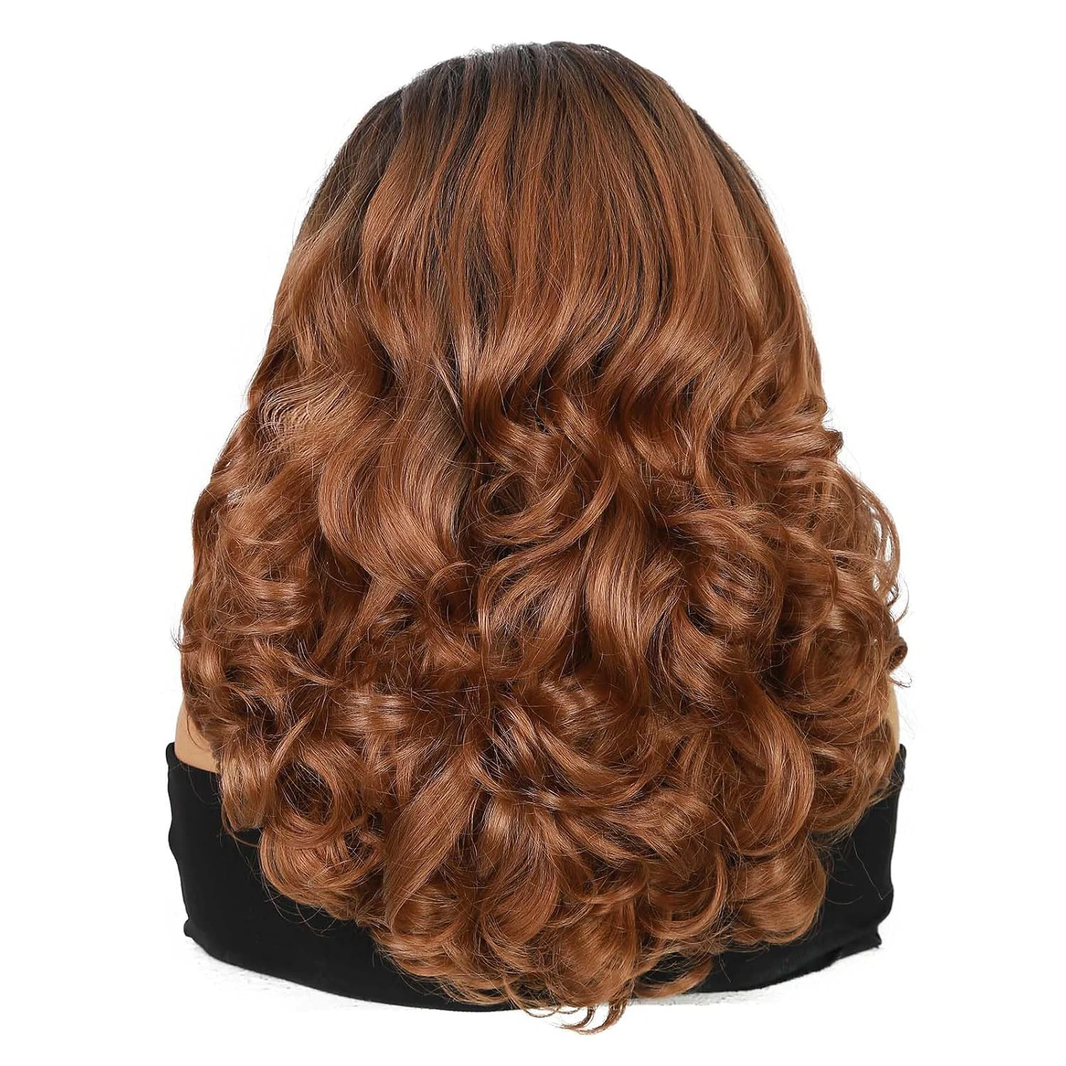 Yaki Curly Headband Wigs for Black Women Kinky Straight Ombre Brown Headband Curly Ends Synthetic Wear and Go Glue view 4