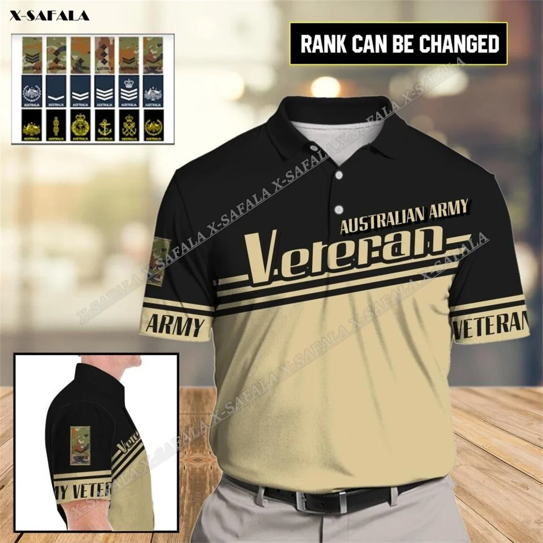 

Custom Rank Name Australian Veteran Navy Soldier Camo 3D Printed Men Adult Clothing Polo Shirt Top Short Sleeve Tee Breathable