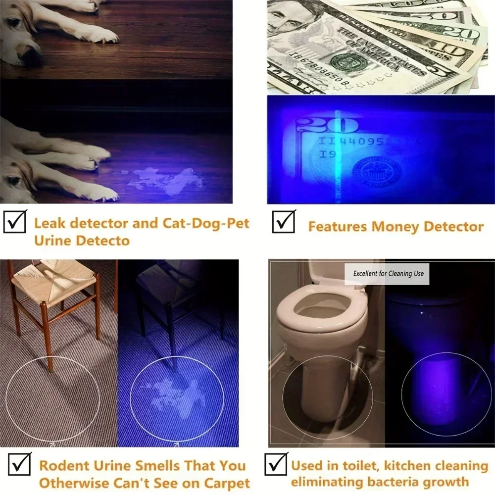 UV LED Flashlight 395nm Portable Mini Ultraviolet Torch Waterproof Zoomable Violet Light Pet Urine Scorpion Detector UV Lamp