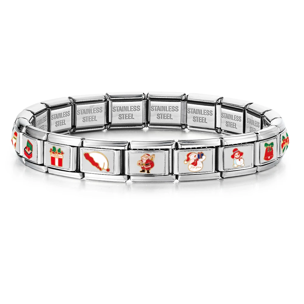 Trendige Weihnachtsfest-Serie, bunte, klassische Charm-Perlen, 9 mm, zum Basteln von DIY-Armbändern, Edelstahl, italienischer Schmuck – Detail 2