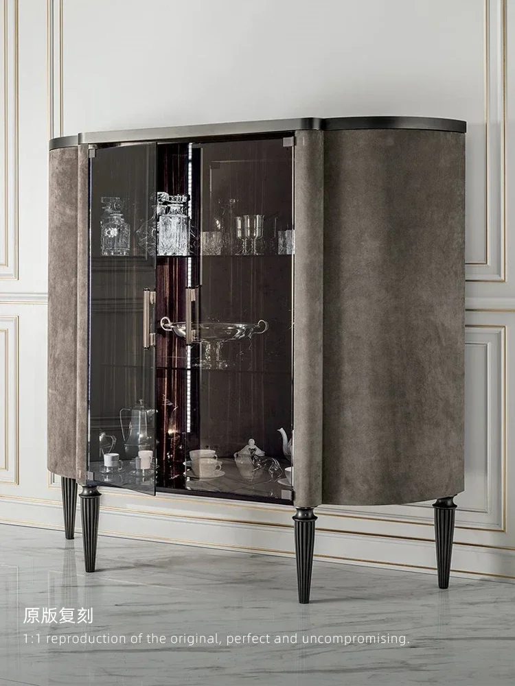 Italian cabinet Italian light luxury glass door table side cabinet high-grade villa home solid wood wine cabinet