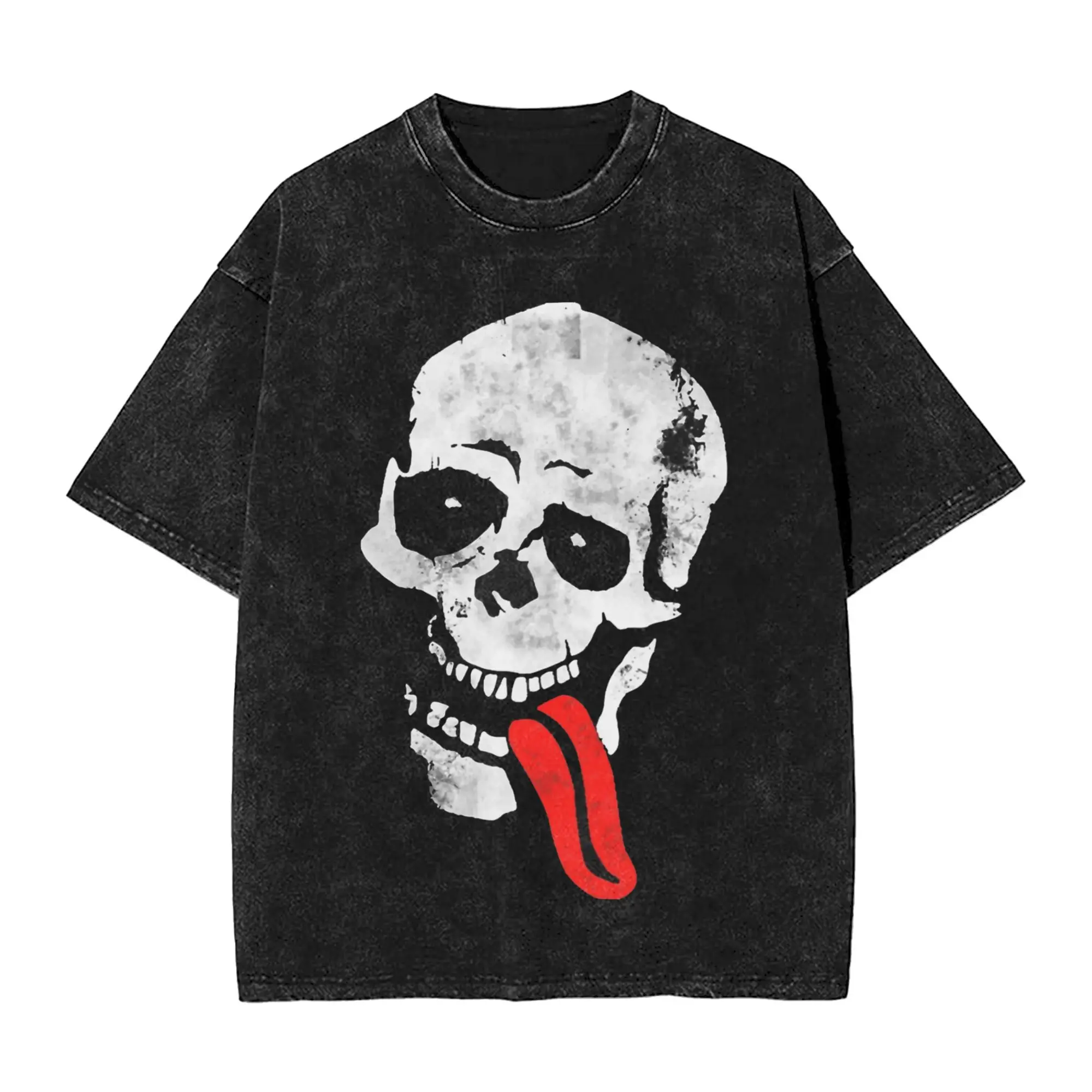 Skull With Tongue Jesse Pinkman Washed T Shirt Streetwear Hip Hop Vintage T-Shirt Breaking Bad Tee Shirt Men Women Cotton