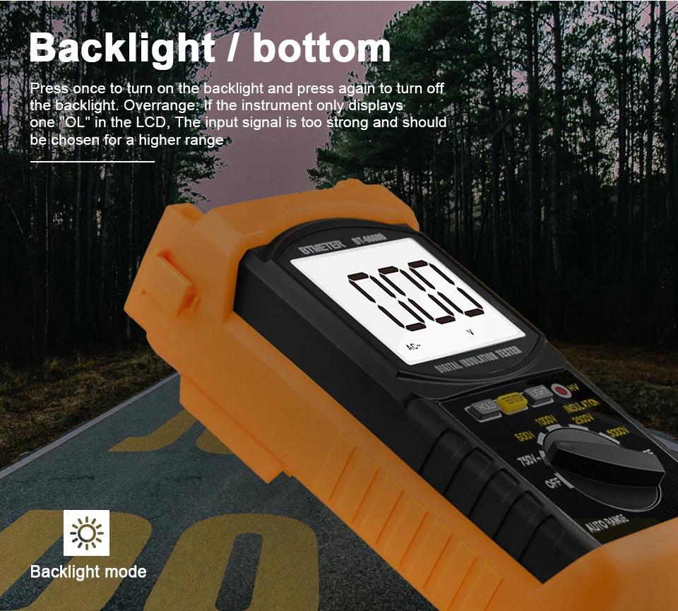 

6688B Digital Insulation Resistance Tester 100V-5000V 200GΩ Megohmmeter AC 750V Test Backlight Auto Zero CAT II Safe