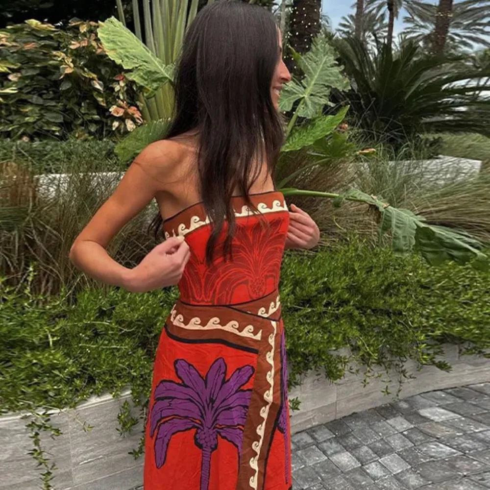 PB&ZA 2024 Spring New Women\'s Fashion and Elegance Casual Versatile Heart and Ankle Printed Dress