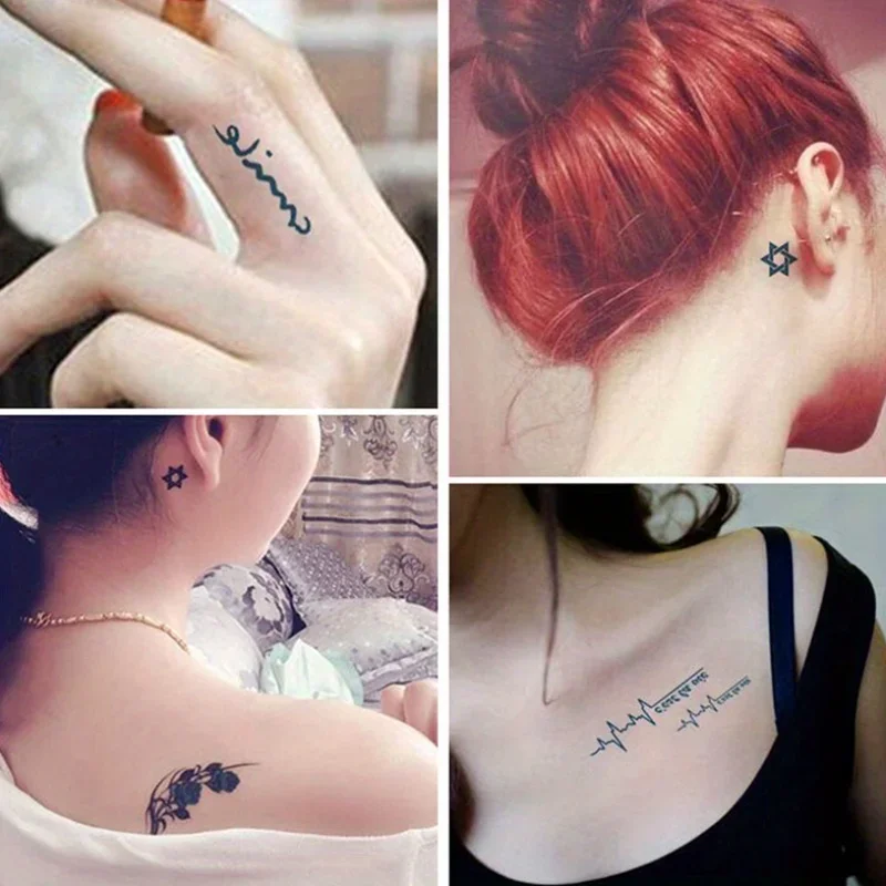 30pcs/pack Fake Tattoos Adhesive Quote English Writing Words Electrocardiogram Waterproof Tattoos Sticker for Men Women Wrist