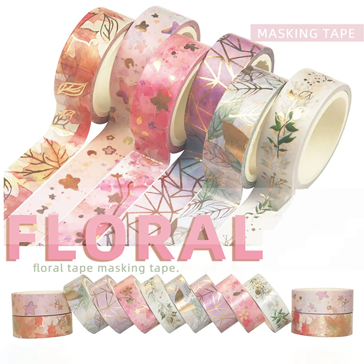 6 Roll Flower Tape Colorful Bouquet Series Paper Tapes DIY Handbook Border Decoration Masking Tape Landscaping Material Sticker