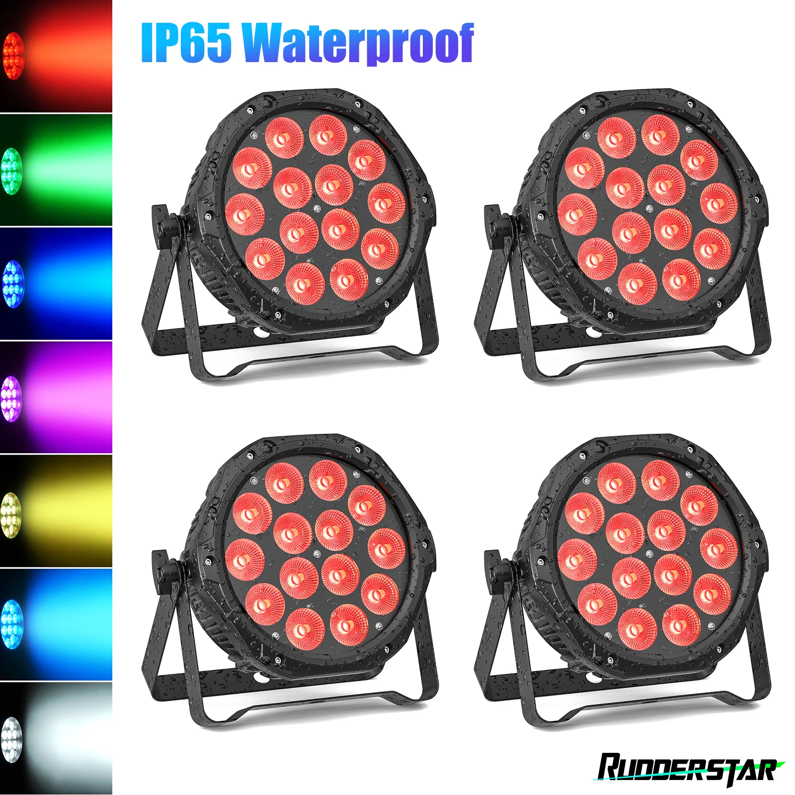 4PCS Waterproof Par Lights 14x10W RGBW LED Par Light Sound Control Stage Lighting Effect Strobe Lights for Party Wedding Theater