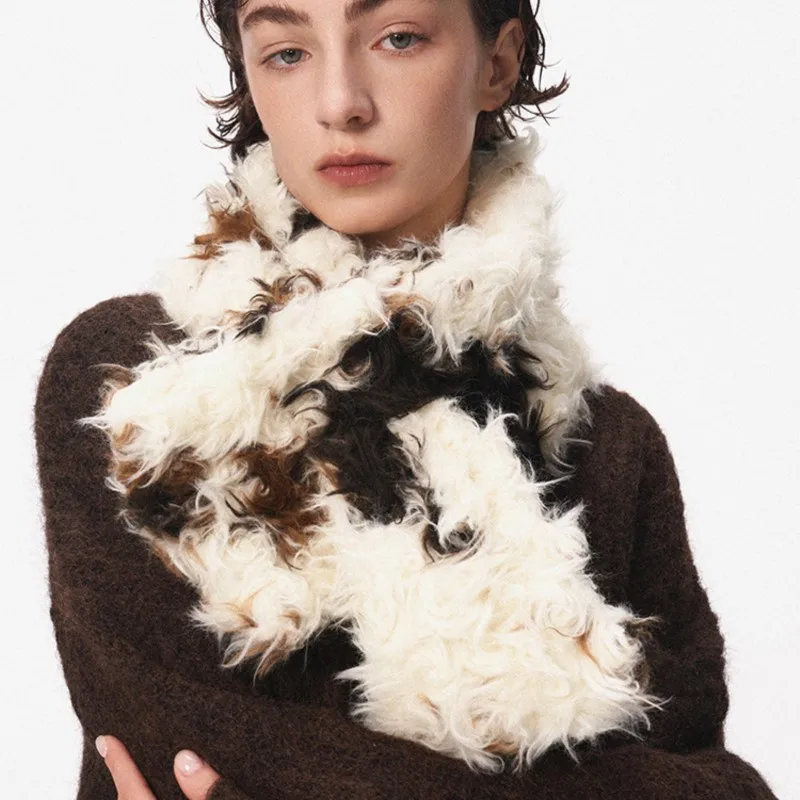 

2025 Faux Lamb Wool Scarf Women Double-Sided Shawl Winter Warm Neck Warm Fur Collar Style Fur Fashion Soft Winter Thick Scarf