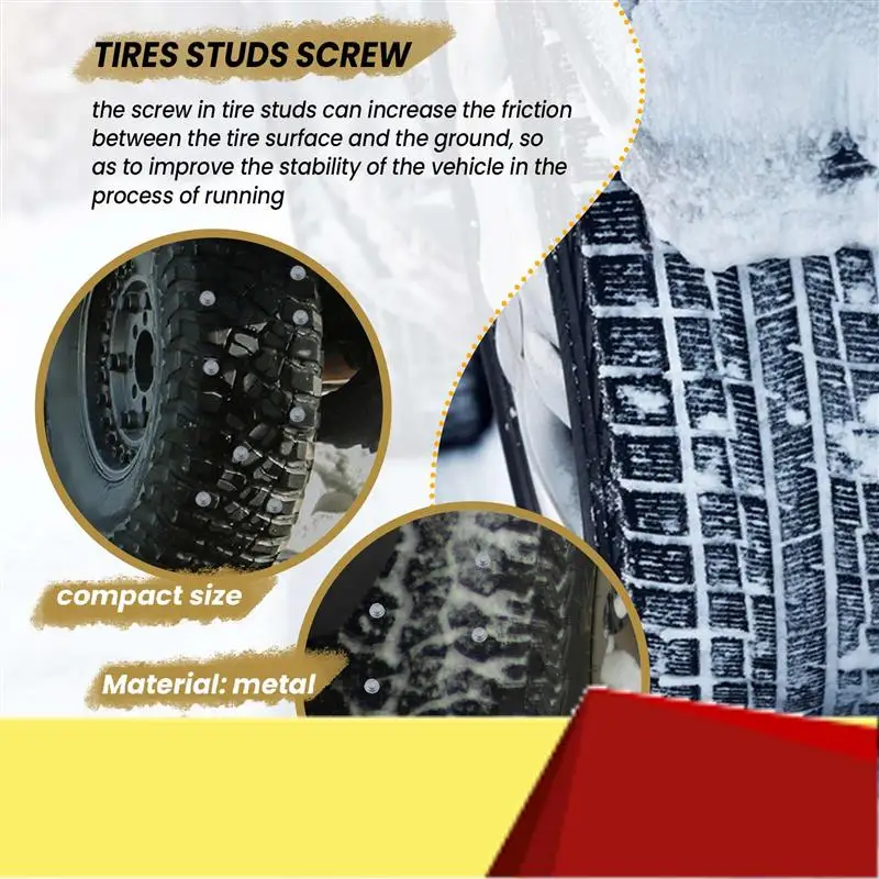 

100PCS 12Mm Tire Studs Carbide Screw Snow Spikes Anti-Slip Anti-Ice For Car/SUV/ATV/UTV Car Tire Stud-M53K