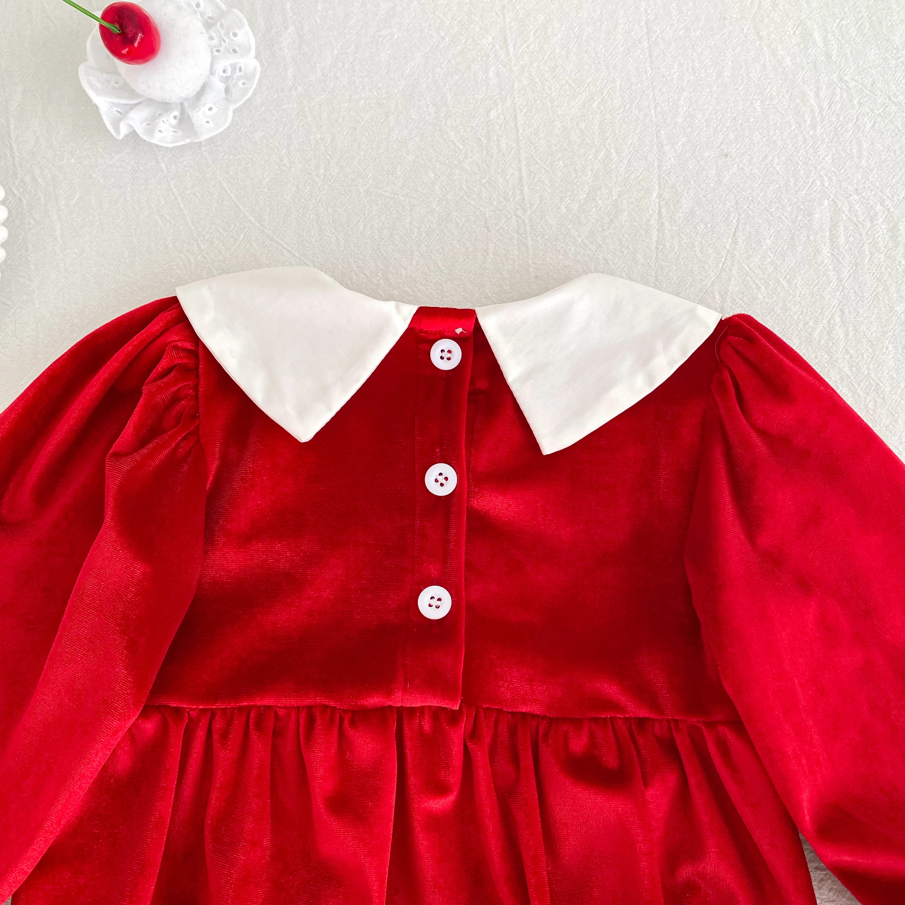 Baby Mädchen Roter Samt-Body mit Schleife Langarm Neugeborenen Party Geburtstags-Outfit Herbst Weihnachten Süßer Baby-Strampler 0-24M – Detail 8