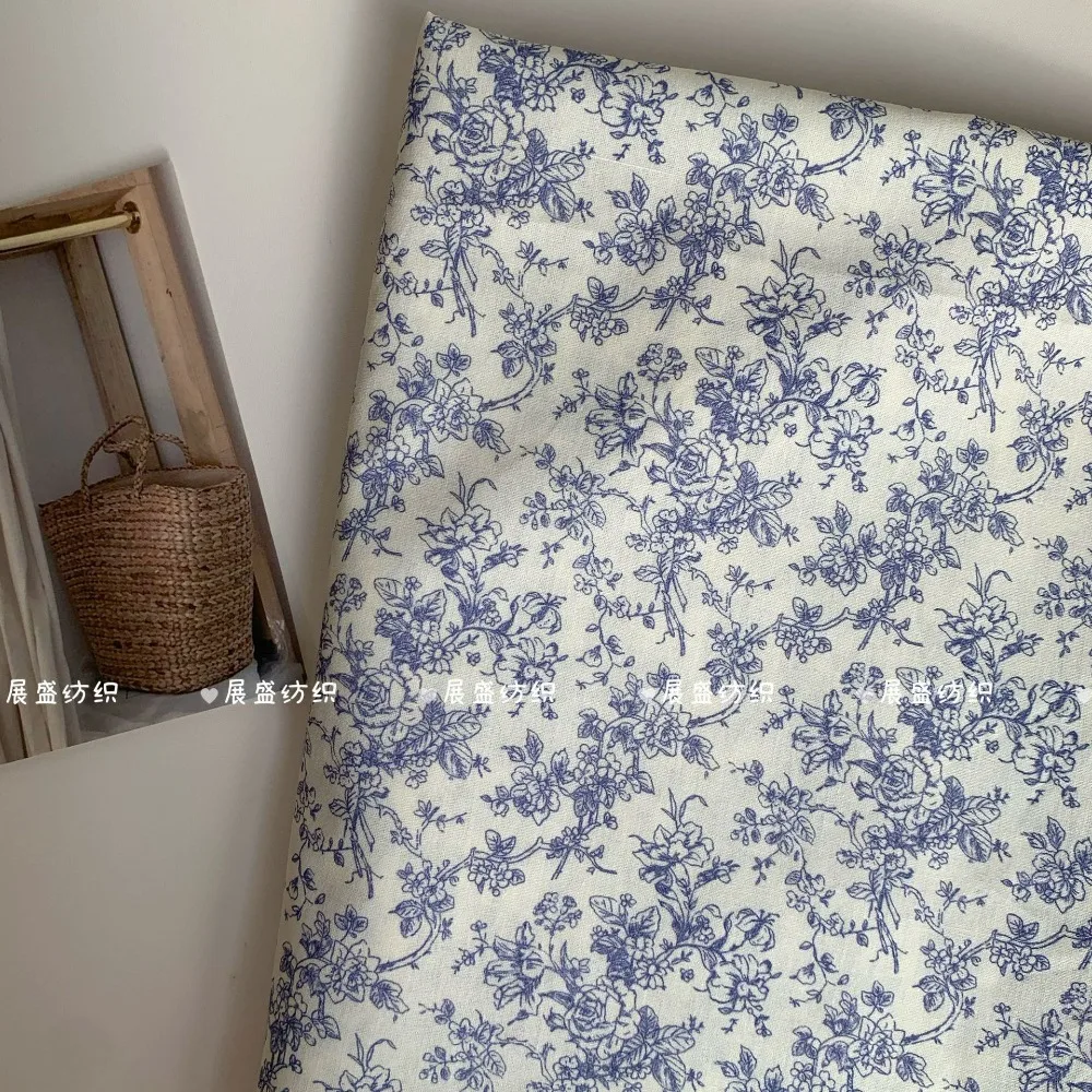 140x50cm 40s 100% Baumwolle Bedruckter Stoff im Ins-Stil Minimalistischer Frischer Blauer Blumenstoff für DIY Haargummis, Taschen, Kleidung und Handarbeiten – Detail 6