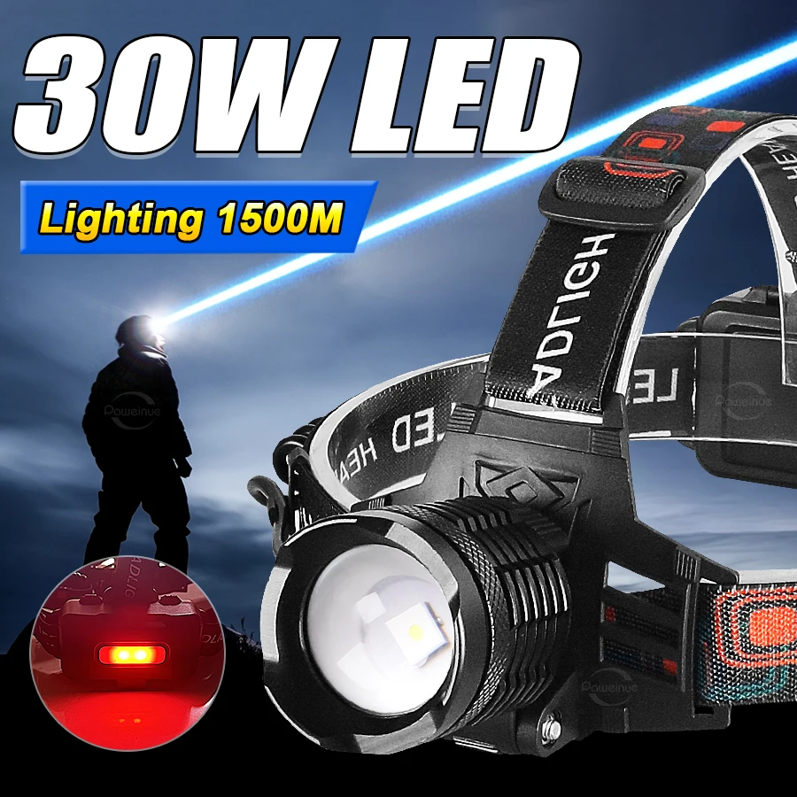 10000000LM High Power Remote LED Headlight 800W Headlight USB Rechargeable Flashlight High Power Outdoor Headlight Fishing Light