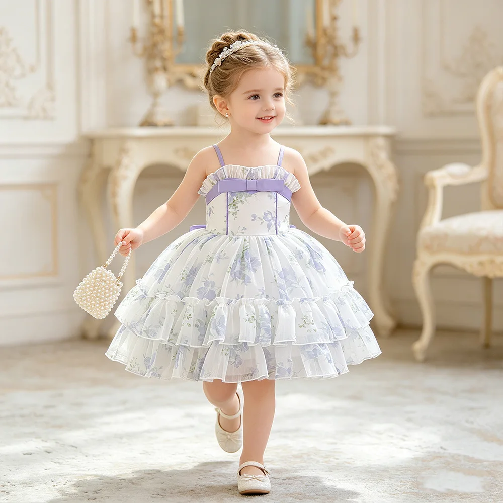 Baby and toddler purple flower Lolita baby one year old flower girl suspender cake princess skirt children's skirt