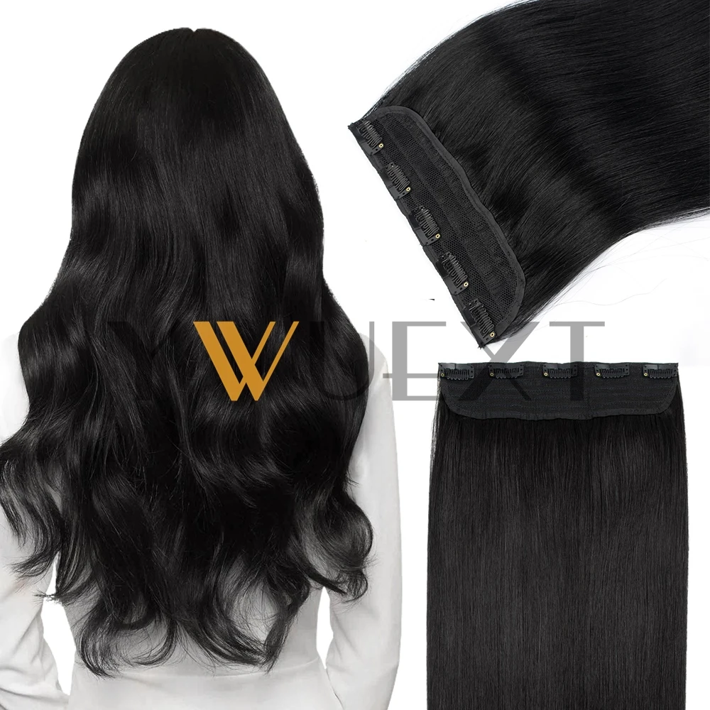 

Clip in Human Hair Extensions One Piece 14-22 inches Natural Straight Highlight Blonde 5 Clips on Hair Weft Lightweight 40-60g