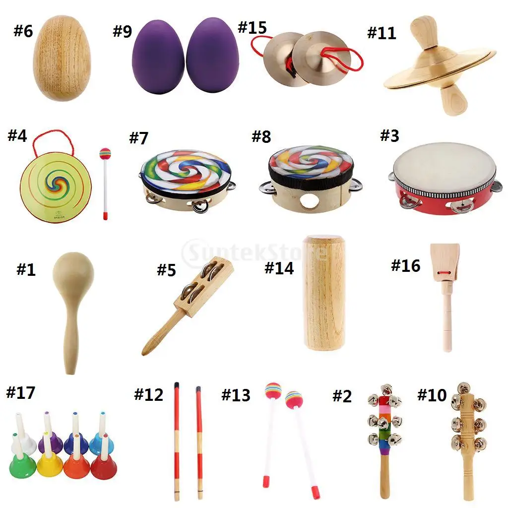 Toddlers Shaker Hammer Toy, Maracas Rattles Drum Percussion Instruments Accessories, Natural Wood Color