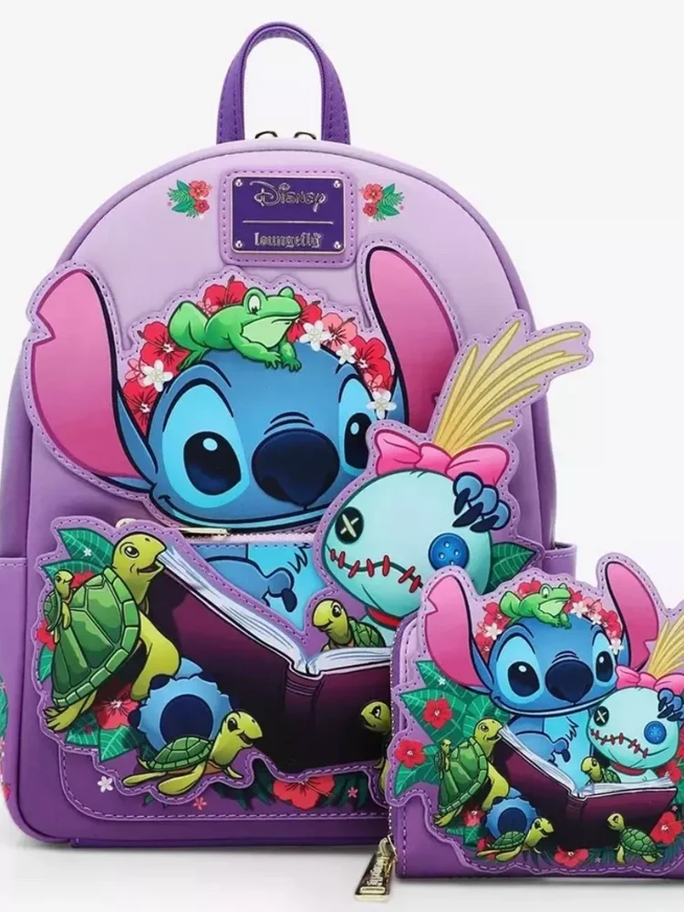 Loungefly Disney Stitch Read Book Cartoon Patterned Backpack Fashion Pu Leather Bag Ladies' Double Shoulder Bag School Bag