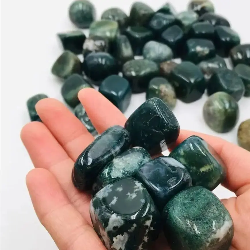 Wholesale Natural Moss Agate Bulk Tumbled Stone Healing Mineral Energy Specimen Gemstone Gravel Aquarium Decoration