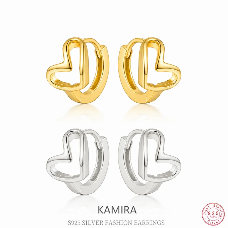 KAMIRA 925 Sterling Silver Chic Elegant Hollowed Heart Hoop Earrings for Women Sweet Party Design Hug Earrings Exquisite Jewelry